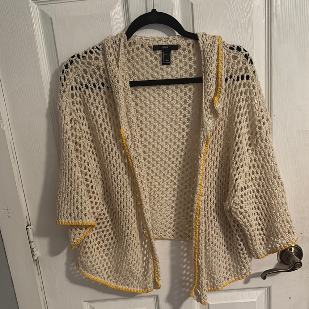 Forever 21 Cream and Yellow Crochet Shrug